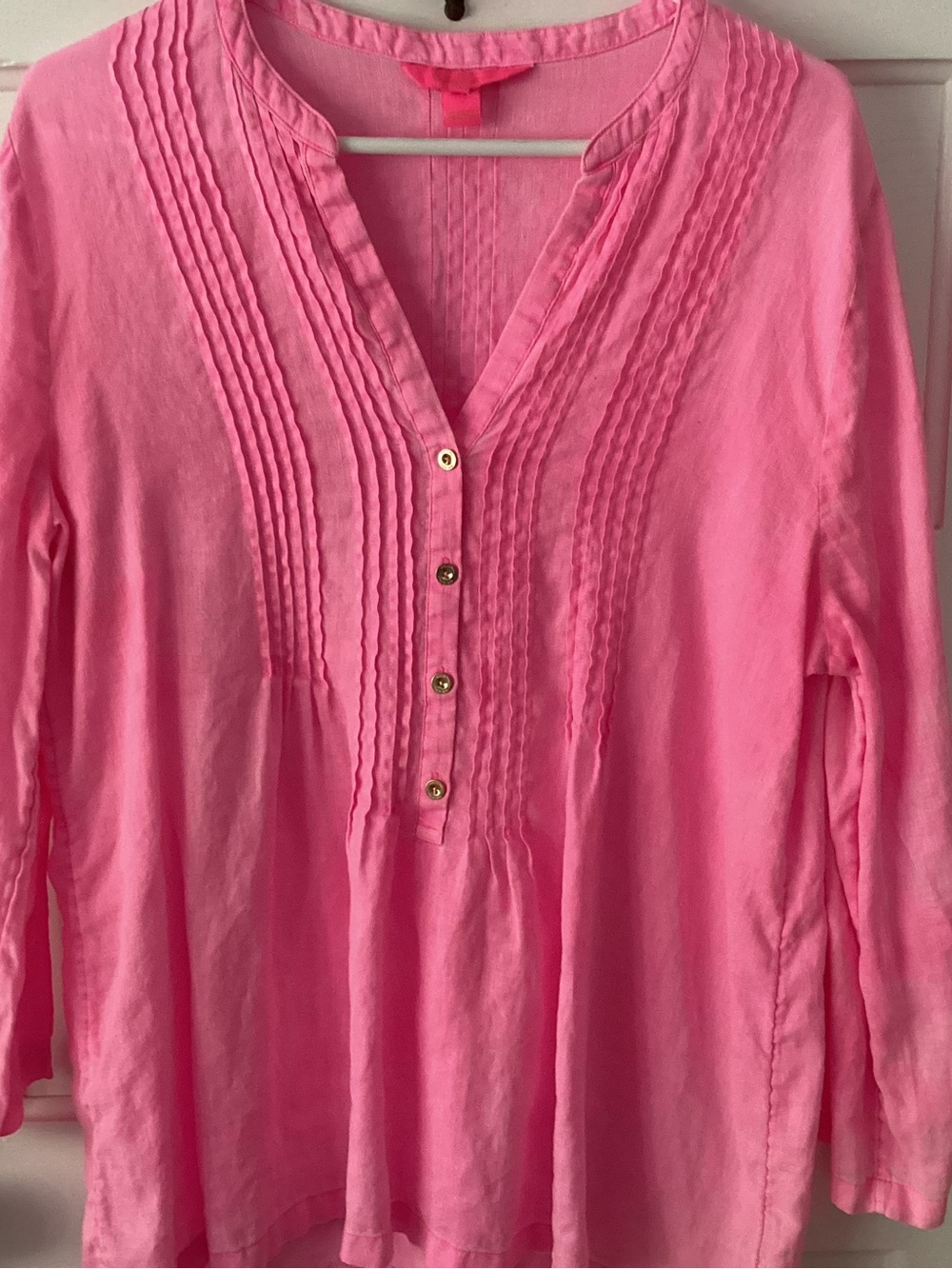 Lilly Pulitzer Bright Pink Pintuck Popover Tunic
